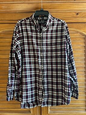 Chaps Men's Burgundy, Black & White Plaid Button-Down Shirt
